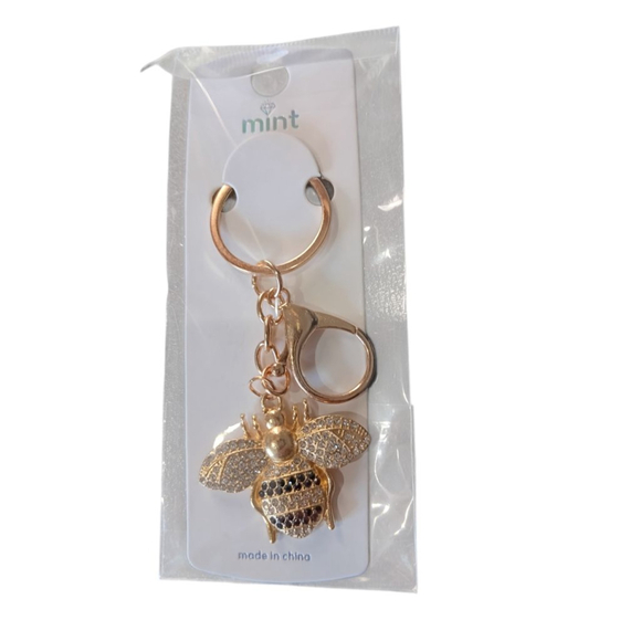 Mint Bumblebee Rhinestone Keychain Purse Backpack Charm in Faux Diamond Onyx - Picture 7 of 7
